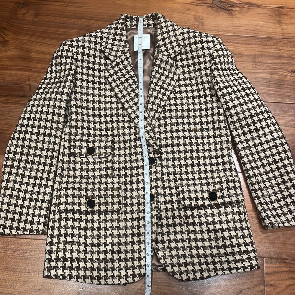 Sandro Esther Houndstooth Jacket H21gena Skirt maroon brown beige tweed suit set - Picture 5 of 12